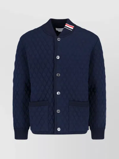 Thom Browne Jacket Padded Texture Striped Collar In Black