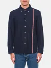 Thom Browne Blue Overshirt With Button Down Collar And Rwb Stripe In Blau