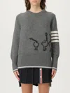 Thom Browne Geese Intarsia Boxy Virgin Wool Crewneck Sweater In Gray