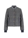 Thom Browne Checked Pattern Ribbed Collar Jacket In Gray
