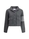 Thom Browne Ribbed Knit Wool Jacket With Striped Detail In Gray