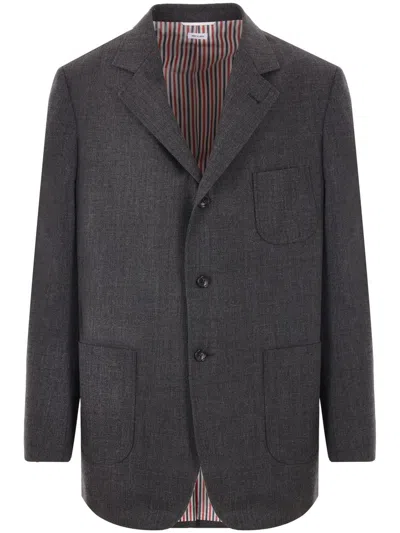 Thom Browne Single-breasted Wool Blazer In Grey