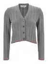 Thom Browne Ladder Full Needle Rib Stitch V Neck Car In Gray