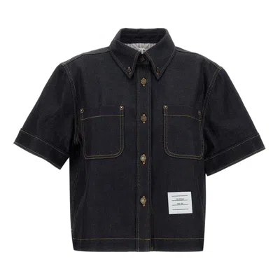 Pre-owned Thom Browne Japanese Selvedge Denim Button Down Shirt 'navy' | Blue | Women's Size 42