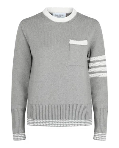 Thom Browne Jersey 4-bar Cotton Sweater In Light Grey