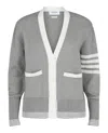 Thom Browne Cotton Knit 4 Stripe Cardigan W/ Pockets In Grey