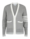 Thom Browne Cotton Knit 4 Stripe Cardigan W/ Pockets In Grey