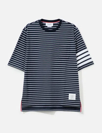 Thom Browne Jersey 4-bar Knit Pocket Tee In Blue
