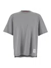 Thom Browne Grey Crewneck T-shirt With Logo Patch On The Front And Striped Detail On The Rear In Cotton Man In Gray
