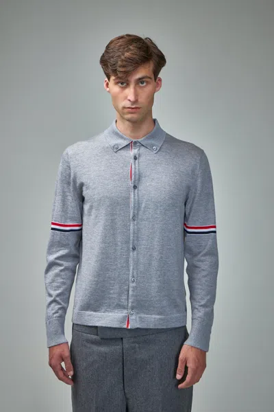 Thom Browne Jersey Stitch Button Down Long Sleeve Shirt In Gray
