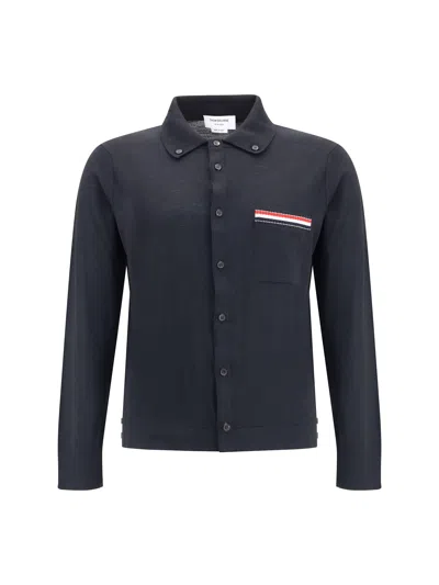Thom Browne Jersey Stitch Button Down Point Collar L In Gray