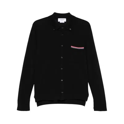 Pre-owned Thom Browne Jersey Stitch Button Down Point Collar Long-sleeve Shirt 'black' | Men's Size 4