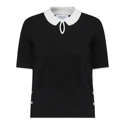 Thom Browne Jersey Stitch Cashmere Polo Women In Black