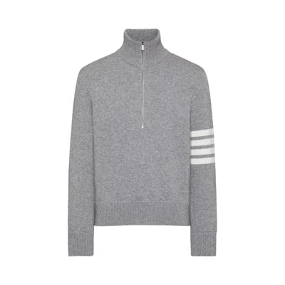 Pre-owned Thom Browne Jersey Stitch Funnel Neck Half Zip 'light Grey' | Men's Size 4 In Gray