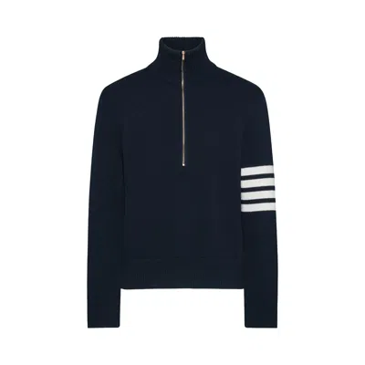 Pre-owned Thom Browne Jersey Stitch Funnel Neck Half Zip Pullover 'navy' | Blue | Men's Size 2