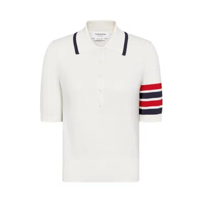 Pre-owned Thom Browne Jersey Stitch Hector Intarsia Four Bar Stripe Polo 'white' | Women's Size 42