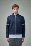 Thom Browne Jersey Stitch Loop Back Bonded Zip Up Jacket In Blue