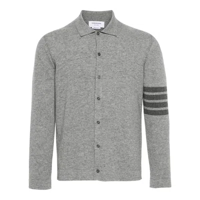 Thom Browne Jersey Stitch Point Collar Long Cardigan Men In Brown