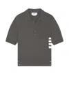 Thom Browne Jersey Stitch Relaxed Fit Short Sleeve Polo In Medium Grey