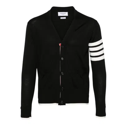 Thom Browne Jersey Stitch Relaxed Fit V Neck Cardigan In Black