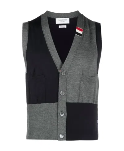Thom Browne Jersey Stitch Sleeveless Cardigan In Black