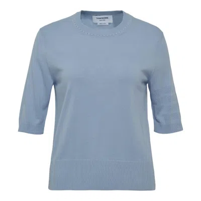Thom Browne Jersey Stitch Ss Tee In Cotton In Blue