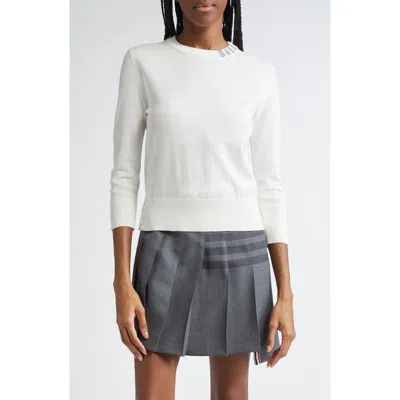 Thom Browne Jersey Stitch Three-quarter Sleeve Sweater In White