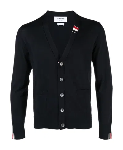 Thom Browne Jersey Stitch V-neck Cardigan In Blue