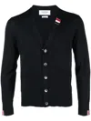 Thom Browne Textured Knit Cardigan With Deep V-neckline And Decorative Buttons In Blue
