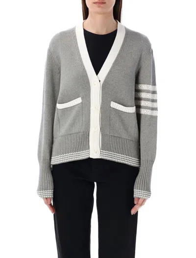 Thom Browne Womens Lt Grey Brand-tab V-neck Cotton-knit Cardigan