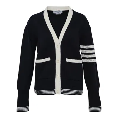 Thom Browne Jersey Stitch V Neck Cardigan Women In Black
