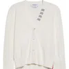 Thom Browne Jersey Stitch V-neck Cotton Cardigan In White