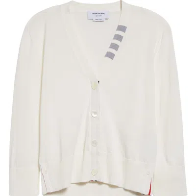 Thom Browne Jersey Stitch V-neck Cotton Cardigan In White