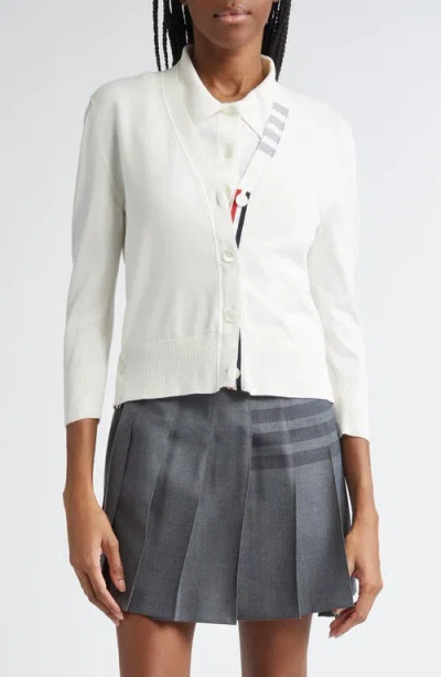 Thom Browne Jersey Stitch V-neck Cotton Cardigan In White