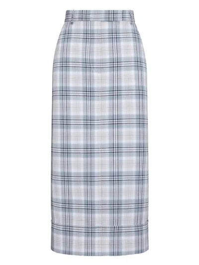 Thom Browne Jupe Droite Sack En Coton Windowpane Plaid Bleu Glacier In Multi