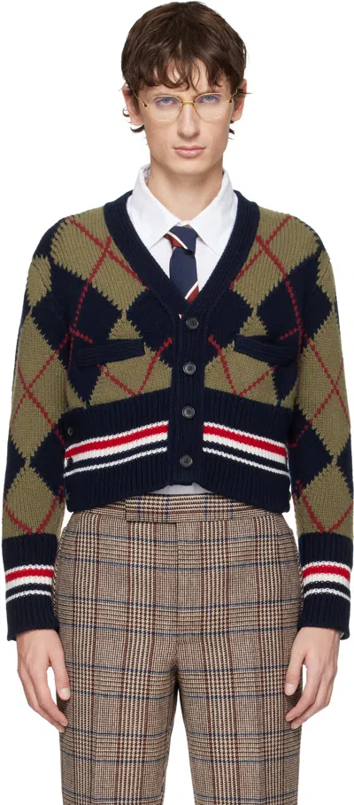 Thom Browne Argyle-intarsia V-neck Cardigan In Green