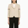 Thom Browne Cropped Striped Grosgrain-trimmed Canvas Blazer In Beige