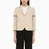 Thom Browne Cropped Striped Grosgrain-trimmed Canvas Blazer In Neutrals