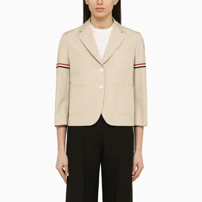THOM BROWNE KHAKI COTTON BLEND SHORT BLAZER