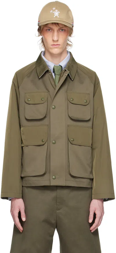 Thom Browne Khaki Cropped Relaxed Field Jacket In 320 Dk Green