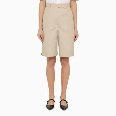 THOM BROWNE KHAKI HIGH-WAISTED BERMUDA SHORTS FOR WOMEN