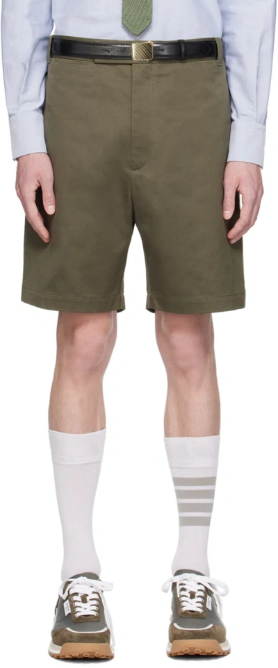 Thom Browne Khaki Unconstructed Shorts In 320 Dk Green