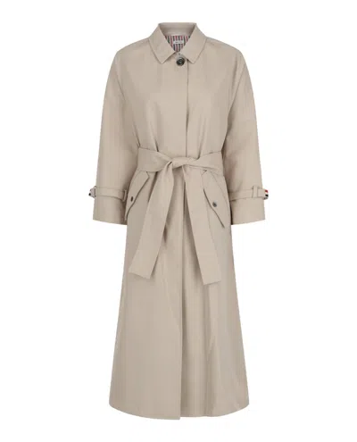 Thom Browne Khaki Waterpoof Cotton Twill Raglan Trench Coat In Green