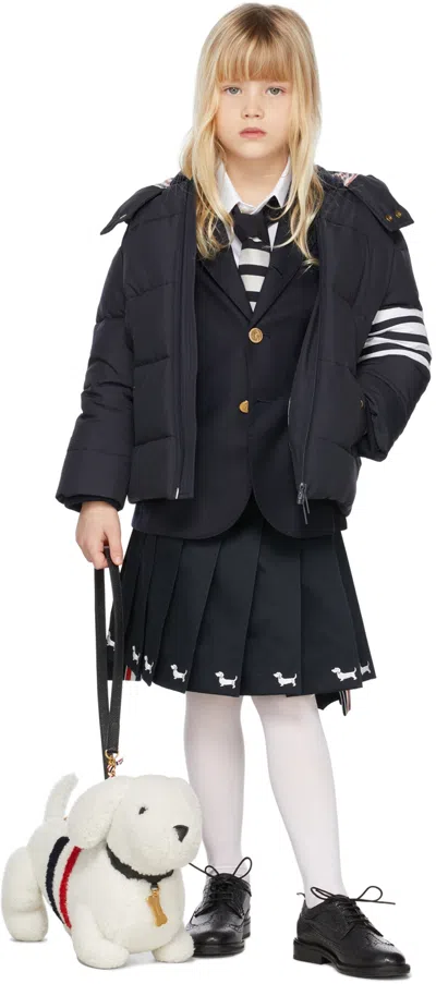 Thom Browne Kids Navy Pleated Hector Embroidery Skirt In Navy 415