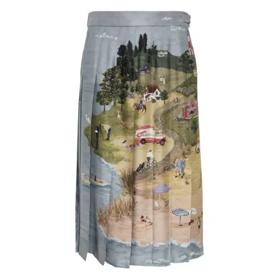 Thom Browne Knee Length Classic Back Pleat Skirt In Multi