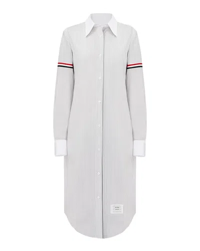 Thom Browne Knee Length Easy Fit Point Collar Shirtdress In Grey