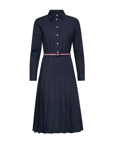 THOM BROWNE KNEE LENGTH LONG SLEEVE PLEATED DRESS