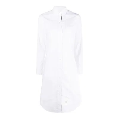 Thom Browne Knee Length Point Collar Shirt In White