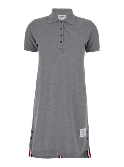 Thom Browne Striped Cotton Pique Polo Dress In Grey