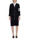 Thom Browne Knee-length Virgin Wool Cardigan With Striped Detail In Black